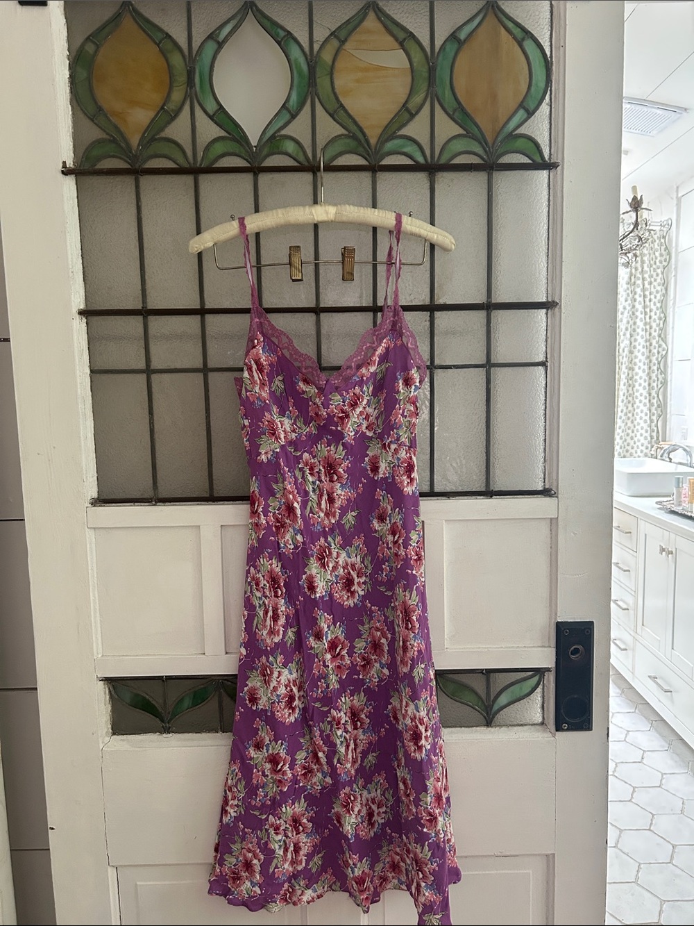 Floral Lace-Trim Purple Slip Dress